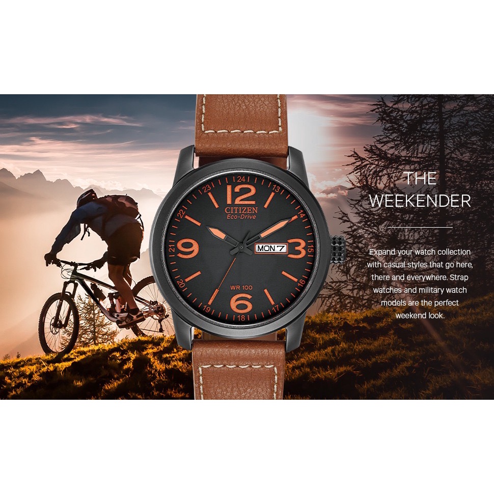 Đồng Hồ Nam Citizen BM8475-26E Eco-Drive  Dây Da Vỏ Đen Cọc Số Cam Dạ Quang