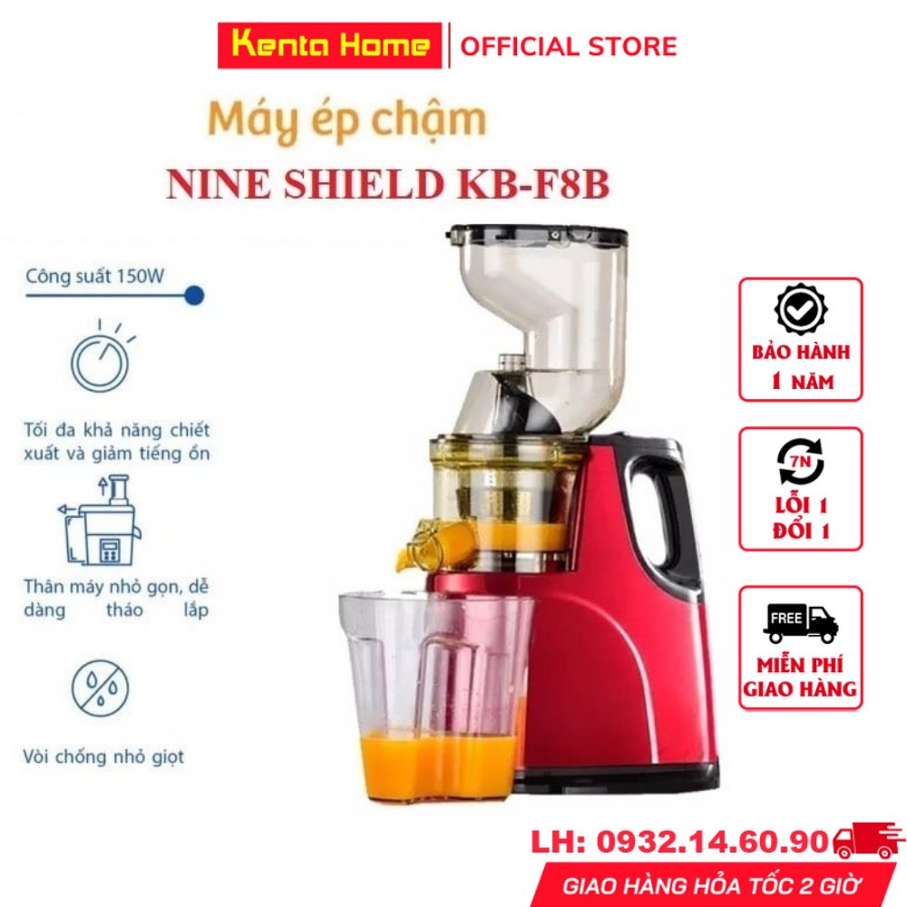 Máy ép chậm cổ rộng chính hãng Nineshield KB - F8B, Máy ép chậm trái cây hoa quả ép nguyên quả mạnh mẽ kiệt bã đến 97%