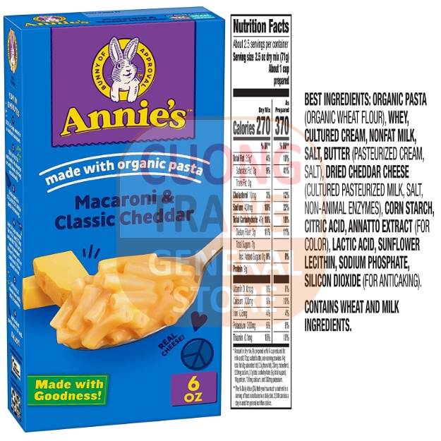 Nui macaroni annie's classic cheddar mac & cheese 170g