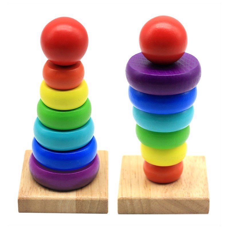 Đồ chơi tháp cầu vồng gỗ size nhỏ cho bé - tháp chồng mini 7 màu