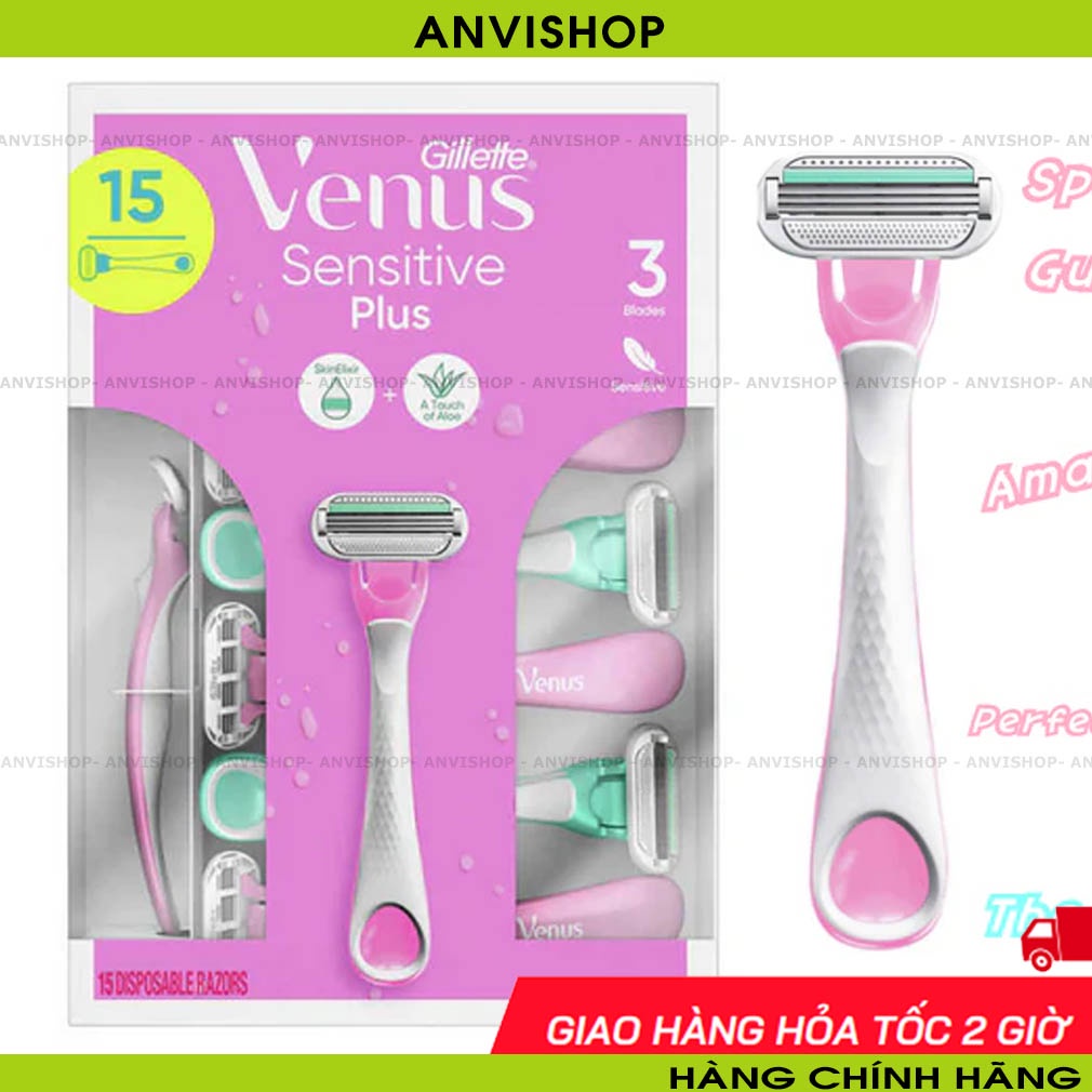 SET 2 dao cạo lông cho nữ có đầu bơ Gillette Venus Sensitive Plus 3 lưỡi (Không có hộp)