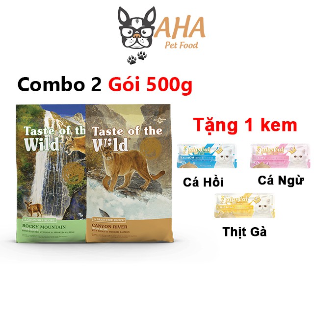 Thức Ăn Cho Mèo Taste Of The Wild Combo 2 bao 500g  Tặng 1 sốt kem Aatas Cat - Da Lông Bóng Mượt, Trí Não