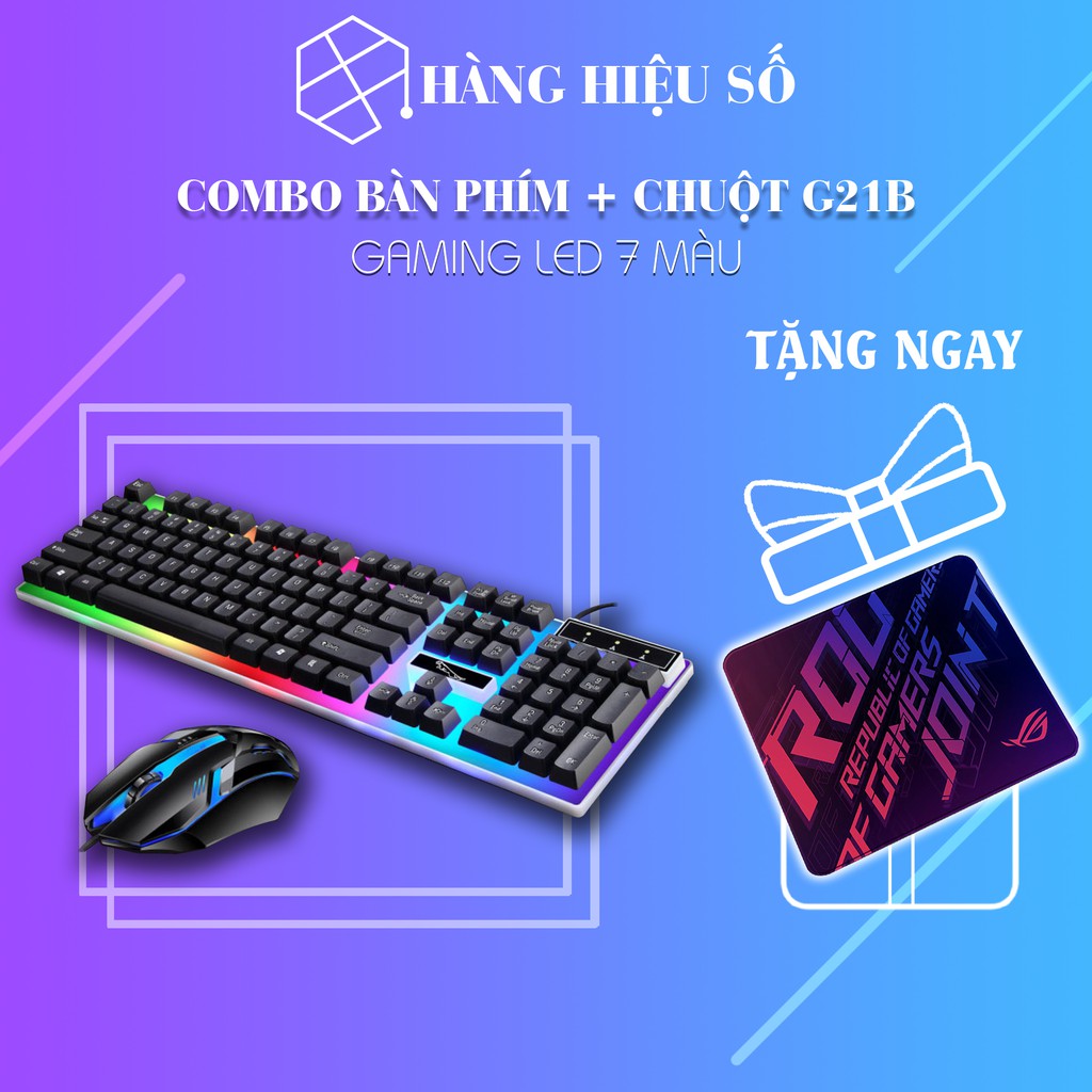 [Tặng chuột + pad chuột ASUS ROG] Bộ Bàn Phím Kèm Chuột Máy Tính Con Báo G21B Có LED 7 Màu Ấn Tượng