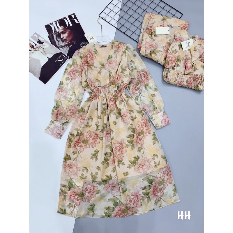 Đầm voa hoa chun eo