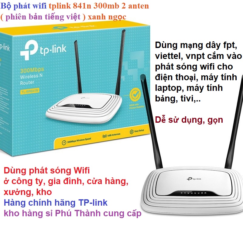 Bộ phát wifi tplink 841n 300mb 2 anten riêng biệt( phiên bản tiếng việt ) xanh ngọc - dùng mạng dây cắp vào phát wifi