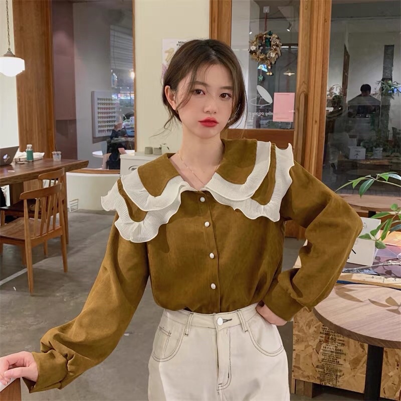 Áo sơmi nữ cổ bèo viền ren nữ tính vải cao cấp dày phù hợp đầu thu đông❤️ | BigBuy360 - bigbuy360.vn