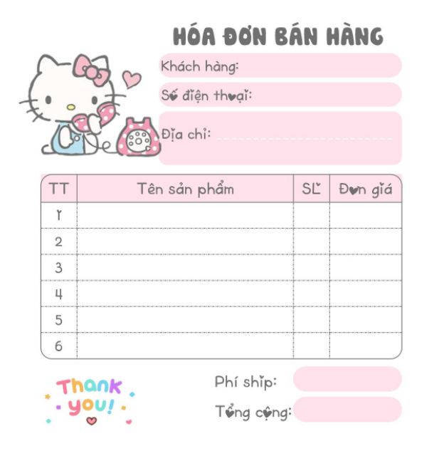 [MUA 10 TẶNG 1]  Hoá Đơn Bán Hàng 1 Liên Dễ thương