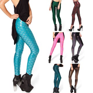Quần legging lưng cao thiết kế ánh vảy cá độc đáo cho nữ