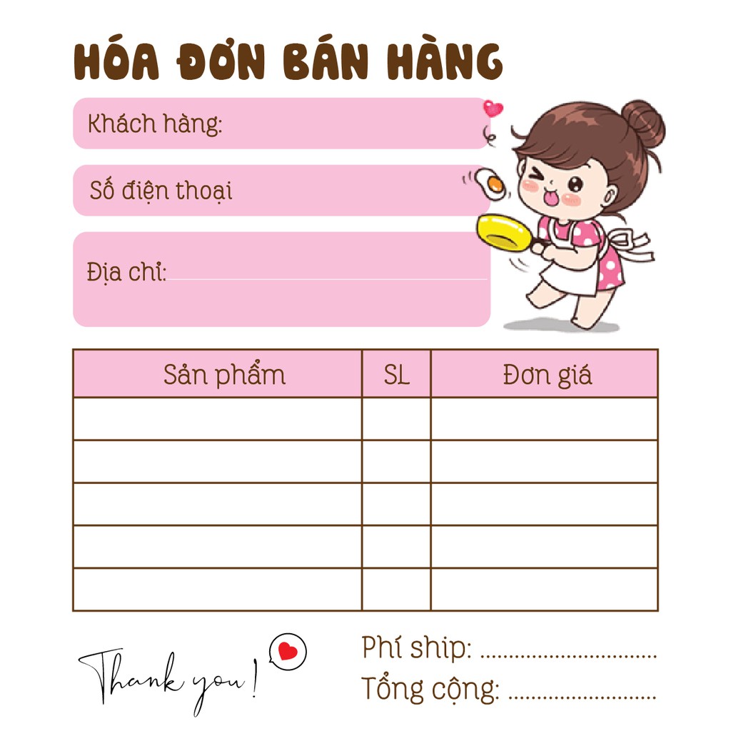 Hoá đơn bán hàng mini 1 liên dễ thương - C