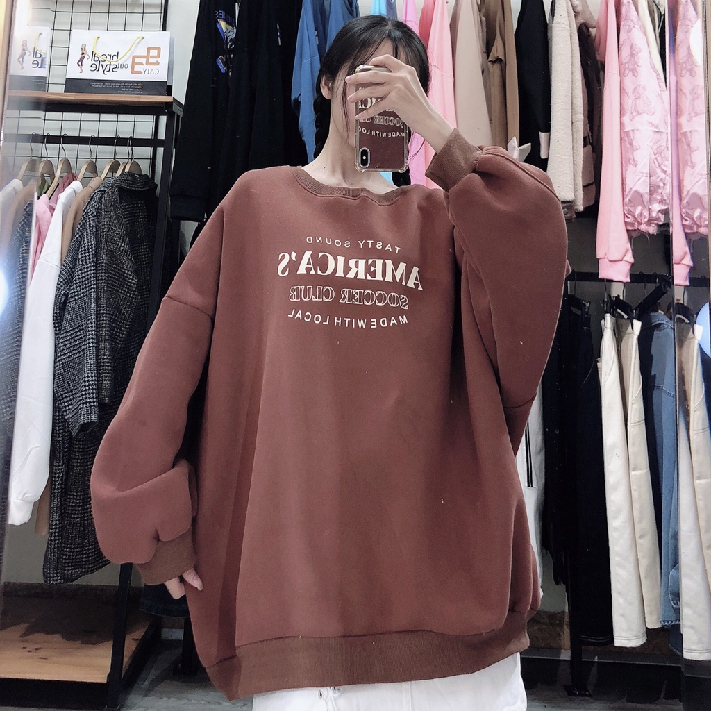 Áo Sweater Form Rộng Áo Nỉ Lót Bông Quảng Châu Phong Cách Ulzzang AMARICA'S | BigBuy360 - bigbuy360.vn