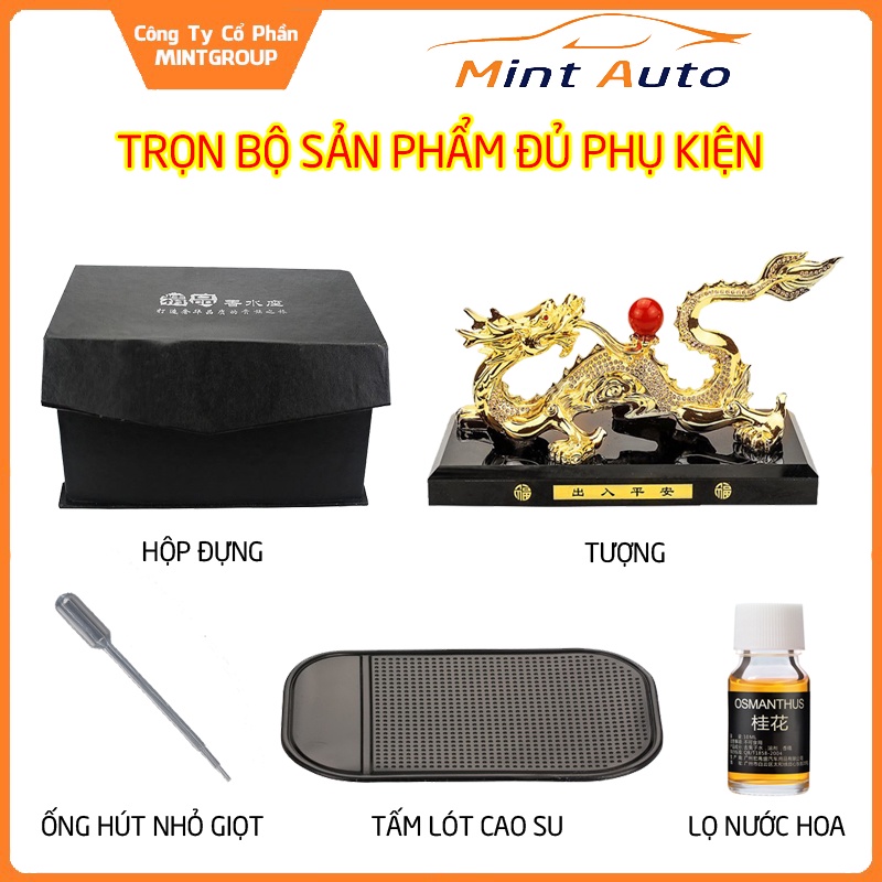 Tượng rồng vàng nhả ngọc phong thủy trang trí taplo ô tô, bàn làm việc, phòng khách cao cấp sang trọng