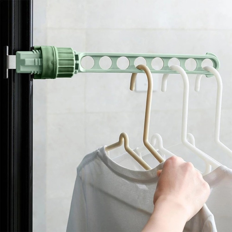 Móc Treo Quần Áo Gắn Cửa Ra Vào/Cửa Sổ/ Ban Công Bằng Nhựa Phối Inox Thiết Kế 8 Lỗ Có Thể Điều Chỉnh Tiết Kiệm Không Gian