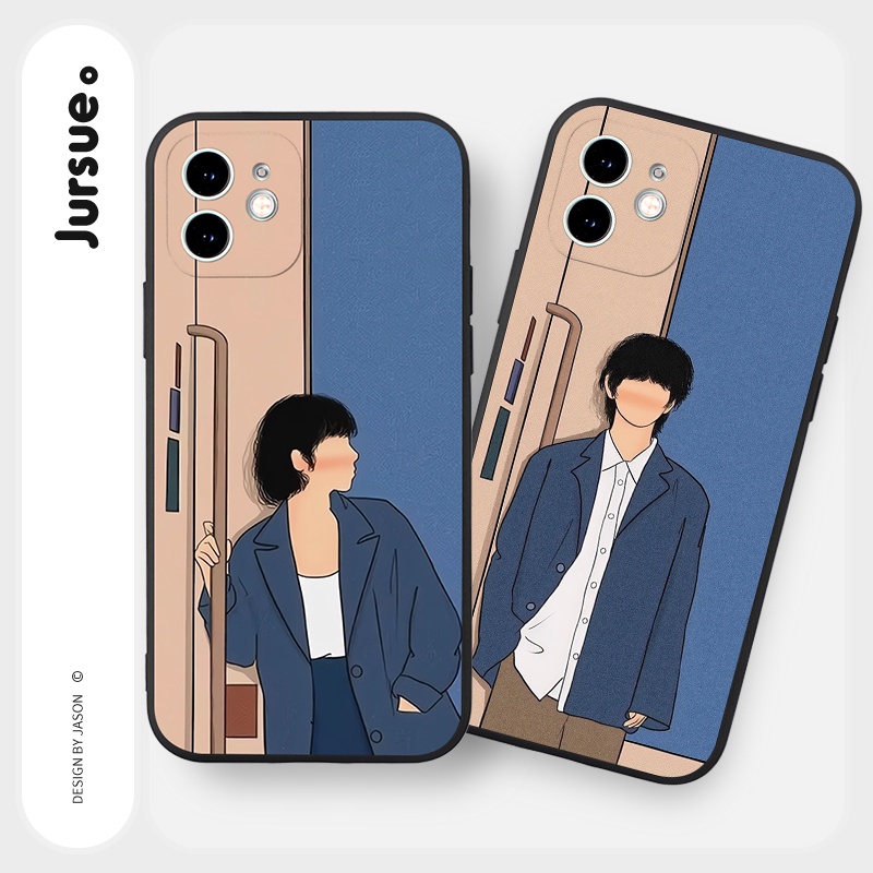 Ốp lưng JURSUE hoạt hình cặp đôi dễ thương đẹp cho iPhone 13 12 11 Pro Max SE 2020 X XR XS 8 7 ip 6S 6 Plus kute Y1954