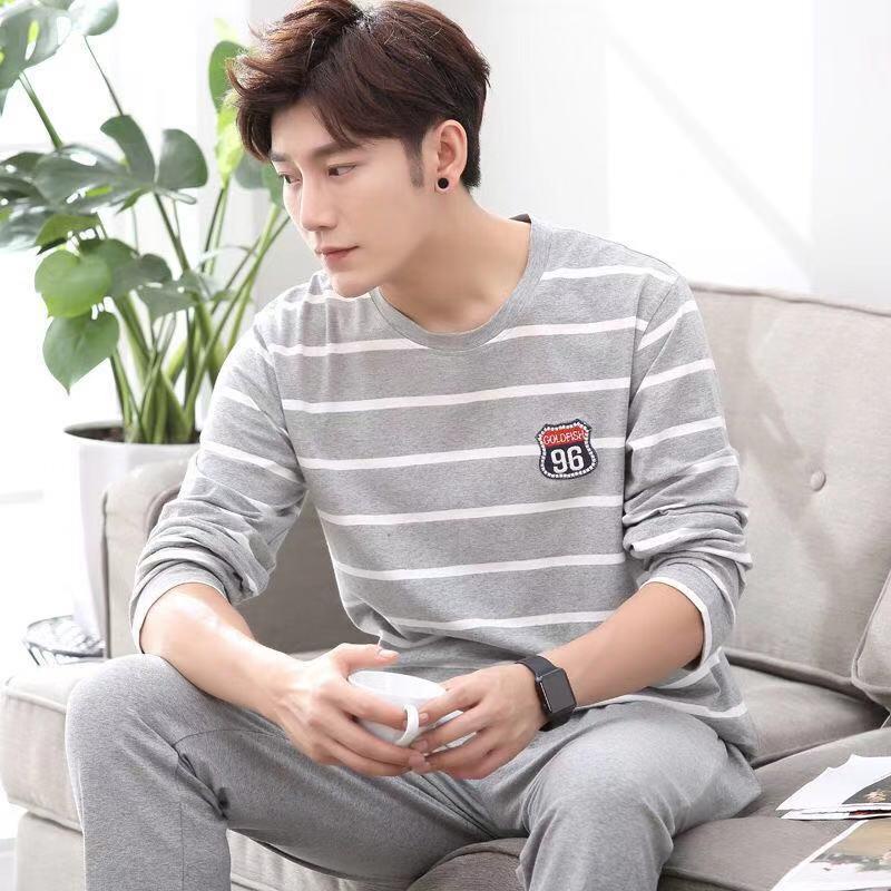 Bộ Đồ Ngủ Tay Dài Chất Cotton Thời Trang Xuân Thu Cho Nam