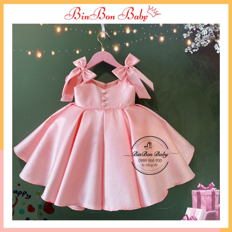 Váy công chúa cho bé BinBon Baby, đầm công chúa nơ vai cho bé gái