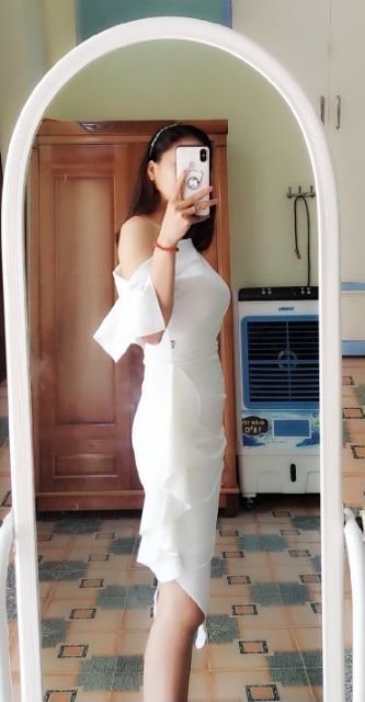 Váy trắng body lệch vai V1014-DVC- Huyền Anh shop- siêu rẻ- siêu chất