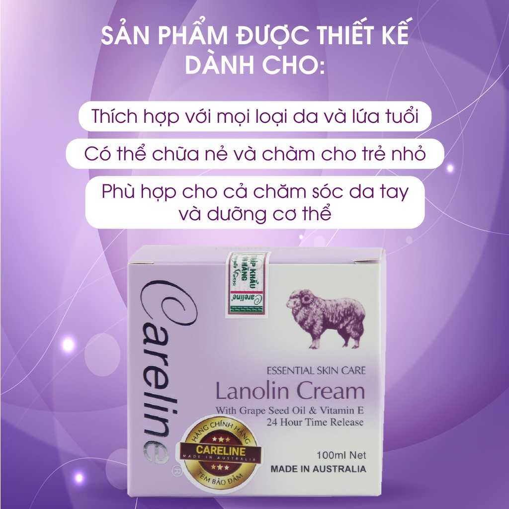 Kem Dưỡng Da Mỡ Cừu CARELINE Lanolin Cream Giúp Dưỡng Ẩm, Khỏe Mạnh Và Ngăn Ngừa Vết Nhăn 100ml