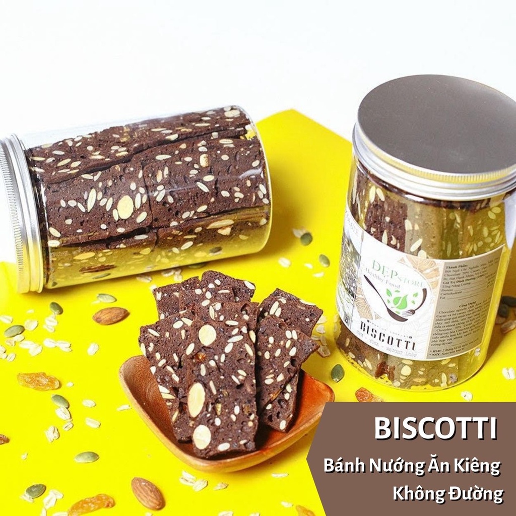 Bánh BISCOTTI Nguyên Cám Vị Chocolate Đẹp Store - Bánh Ngũ Cốc Nướng Ăn Kiêng Không Đường