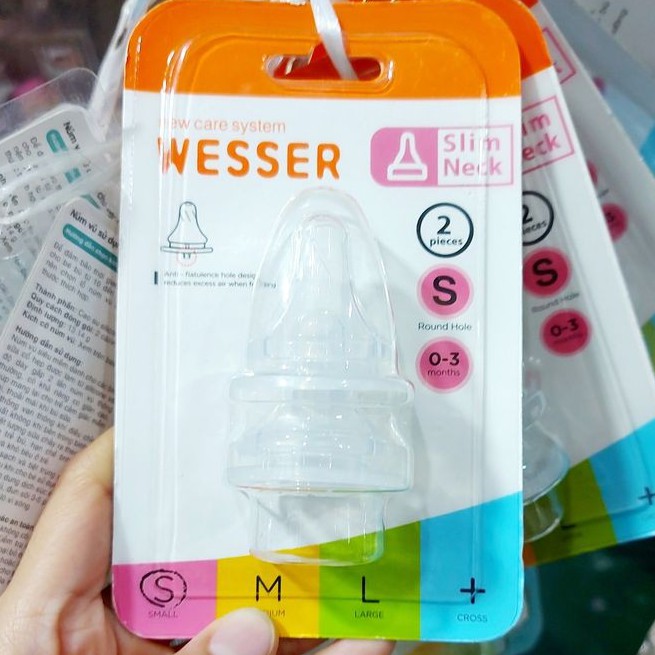 Set 2 núm Wesser cổ hẹp (S-M-L-+),Núm Thay Thế Bình Wesser Núm Silicon Siêu Mềm Chính Hãng