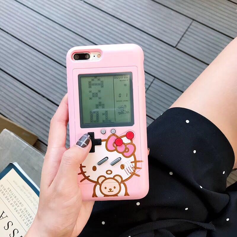 HELLO KITTY Ốp Lưng Gắn Kèm Máy Chơi Game Cổ Điển Xinh Xắn Dành Cho Iphone 6 6s Plus 7 8 Plus X Xs Xr Max