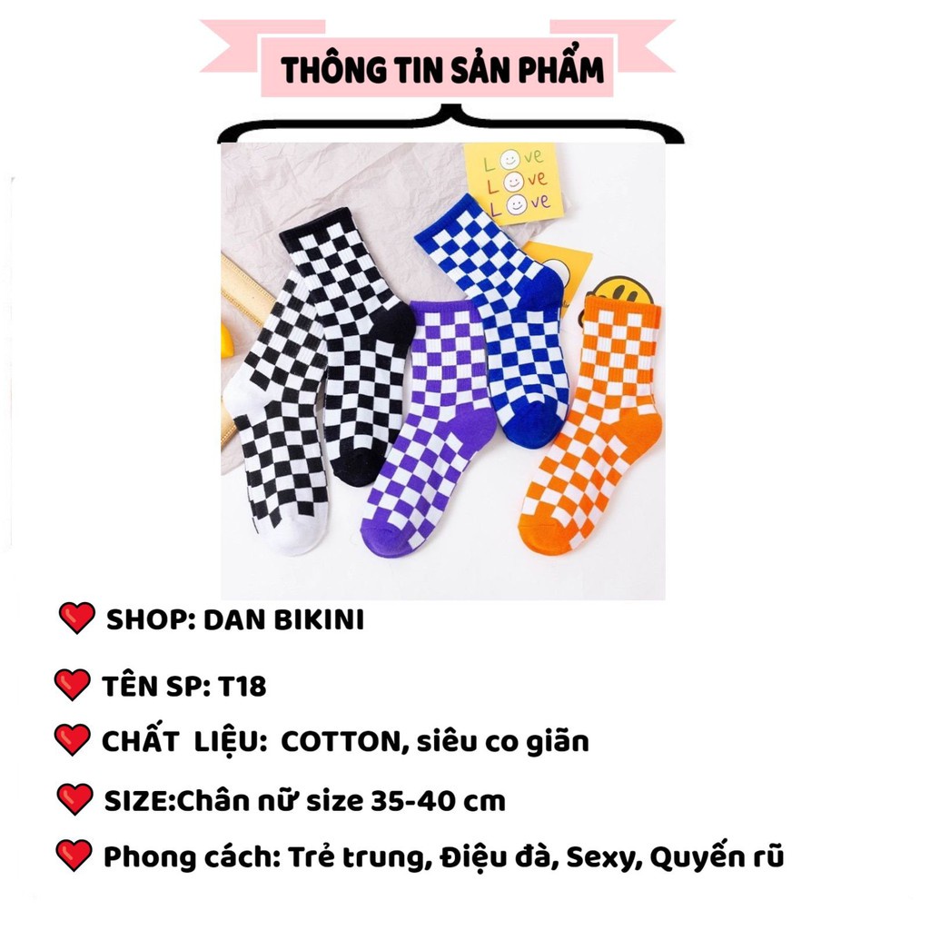 Tất Nữ cổ cao caro phong cách hàn quốc ❤️ Tất cổ cao cotton len tăm Mẫu T18