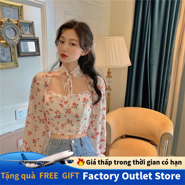 Áo Sơ Mi Chiffon Tay Dài Cổ Yếm Eo Ngắn Thời Trang Mùa Thu Hàng Mới Dành Cho Bạn Nữ 2021
