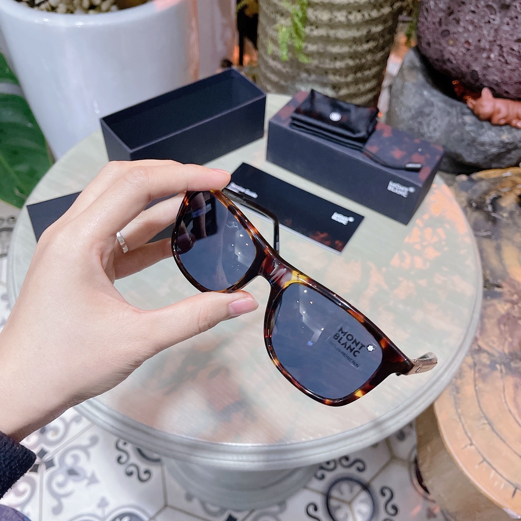 Kính mát MontBlanc mắt xanh, viền havana MB647S