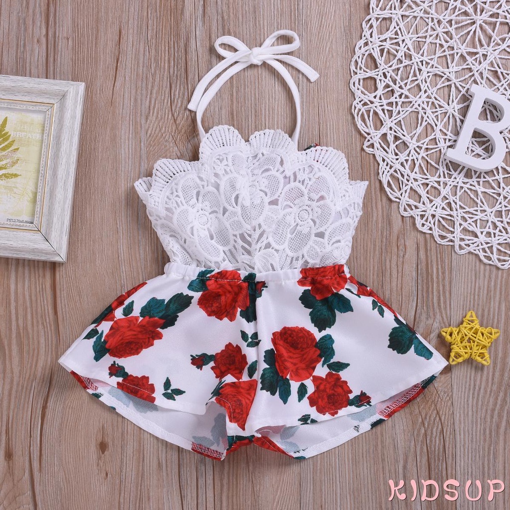 Bộ Áo Liền Quần Không Tay Phối Ren Ống Rộng Thời Trang Cho Bé