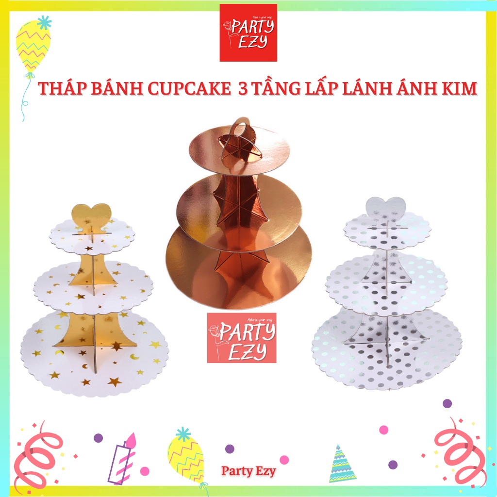 THÁP BÁNH 3 TẦNG XINH XẮN- THÁP BÁNH CUPCAKE, PHỤ KIỆN TRANG TRÍ TIỆC