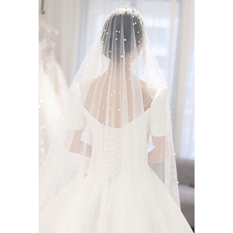 Mạng Che Mặt Một Lớp Đính Ngọc Trai Lãng Mạn Cho Đám Cưới