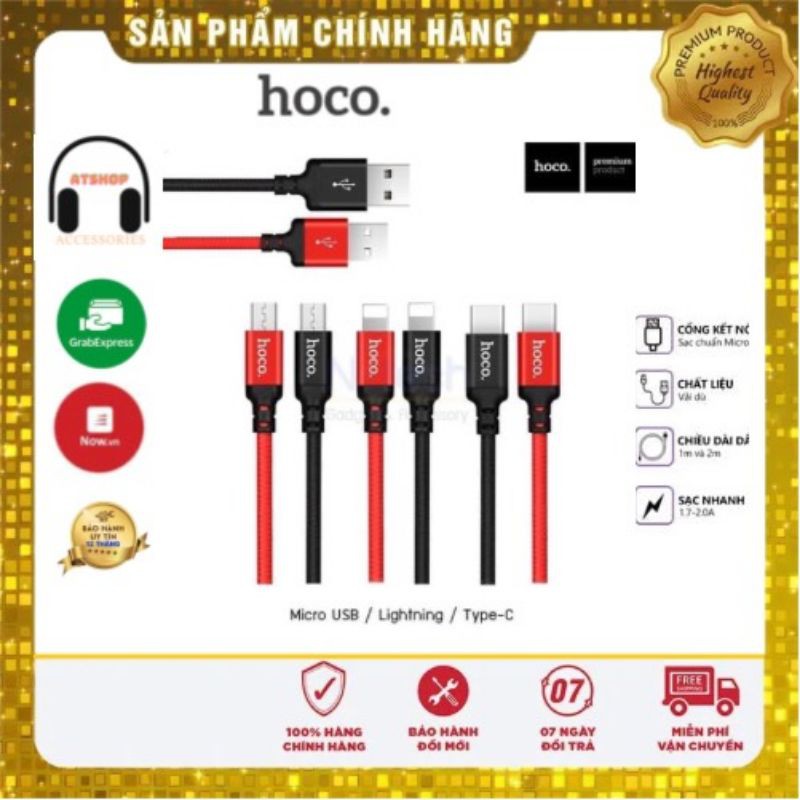 Cáp Sạc Nhanh Dây Dù Hoco X14 cho iphone ,androi