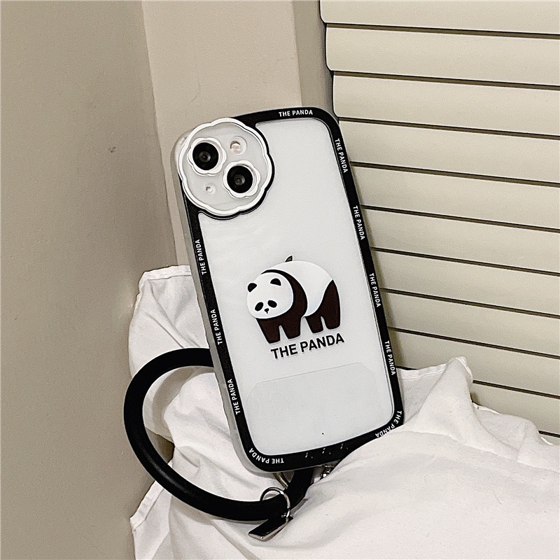 Ốp Điện Thoại Họa Tiết Hoa/Gấu Trúc Hoạt Hình Có Dây Đeo Cho iPhone 13Pro iPhone12 78plus/X/XR/ Promax/Mini