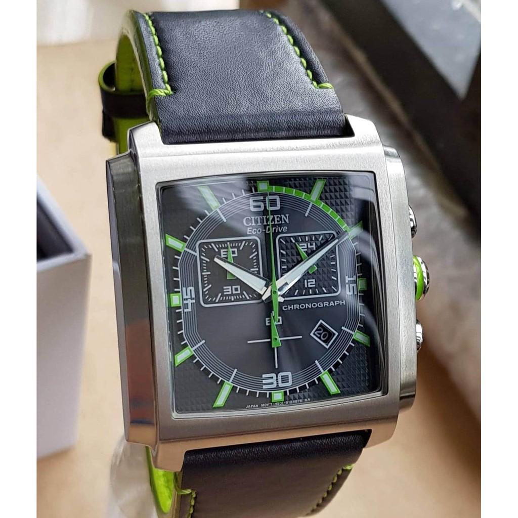 Đồng hồ nam Citizen Eco-Drive AT2210-01H chronograph - Viền luminos xanh lạ mắt
