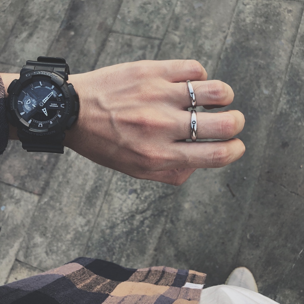 Nhẫn hở hình mặt trăng / mặt trời đơn giản thời trang nam nữ