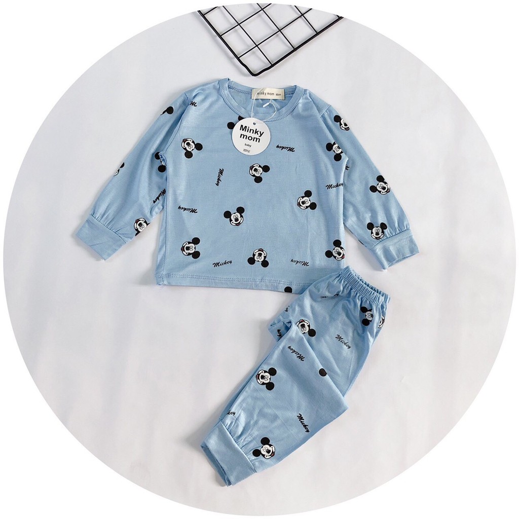 Bộ Dài Tay Minky Mom Chất Thun Lạnh Họa Tiết Mickey Dễ Thương Cho Bé (8-19kg)