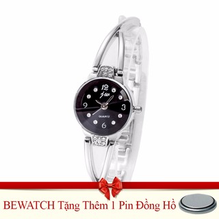 Đồng hồ nữ JW B036 dây kim loại bạc mặt đen tặng kèm 1 viên pin
