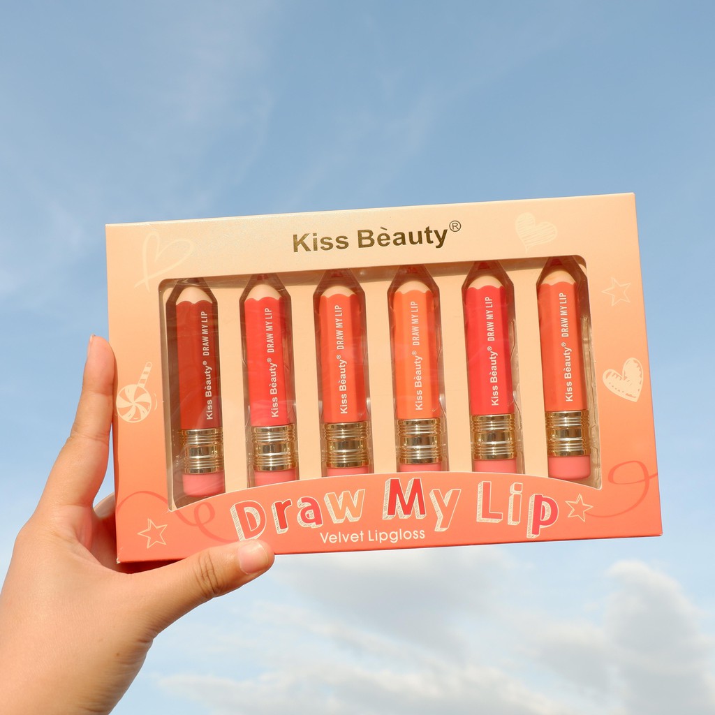 Set 6 son kem bút chì Kiss Beauty draw my lips velvet lipgloss No.70007-03 NPP Shoptido | BigBuy360 - bigbuy360.vn