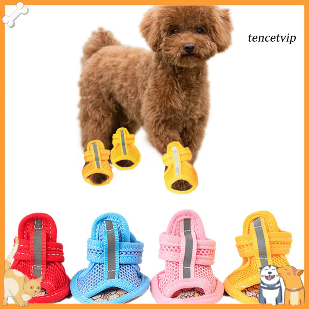 Set 4 giày sandal đế cao su phối lưới chống trượt thoáng khí thời trang dành cho thú cưng
