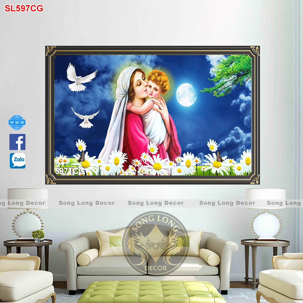 Tranh dán tường 3D Gia đình thánh gia -SL597CG- Tranh 3D công giáo Song Long Decor