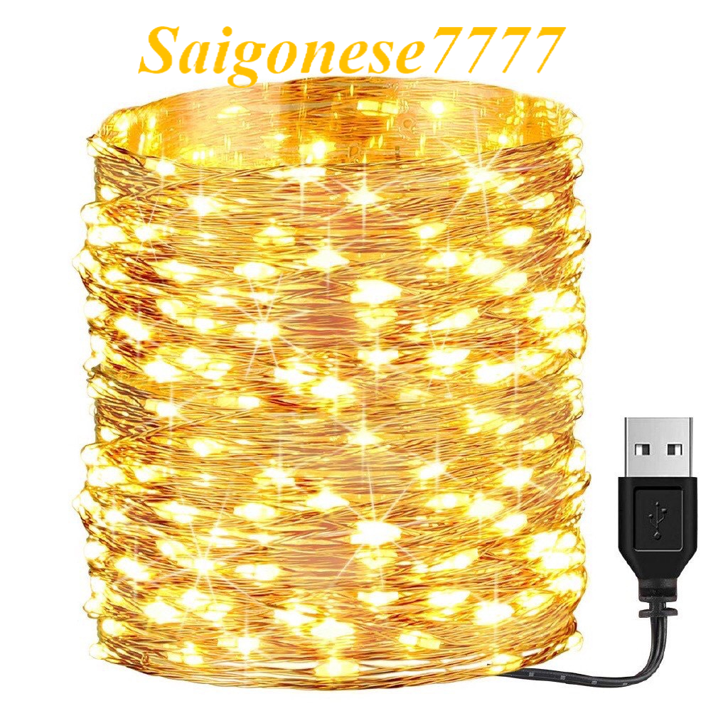 (10 Mét 100 Bóng) Đèn Led Xài Cổng Sạc USB Dây Đèn Đom Đóm Fairy Light Không Chớp Decor Trang Trí Tiệc Cắm Trại Đẹp