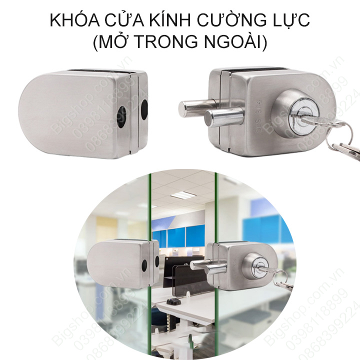 Khóa cửa kính cường lực không khung làm bằng inox 304, khóa cả trong và ngoài (Có sẵn hàng)