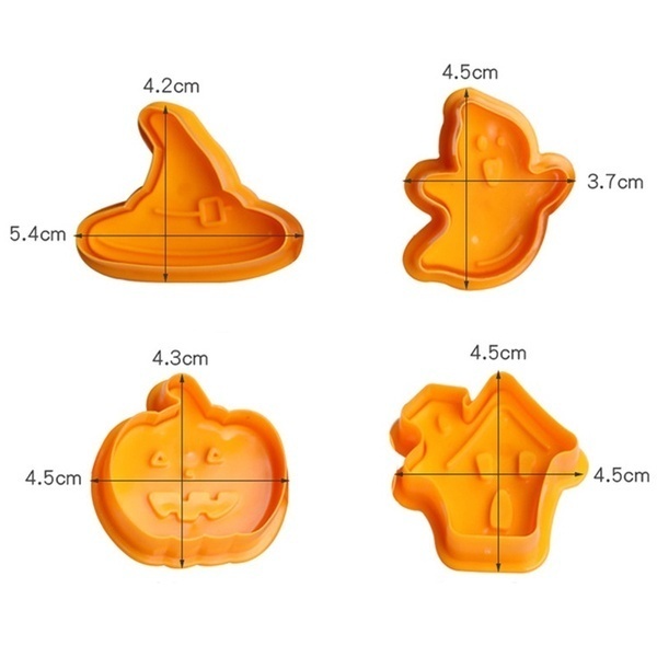 Set 4 khuôn nhấn họa tiết halloween 3D độc đáo dùng trang trí bánh