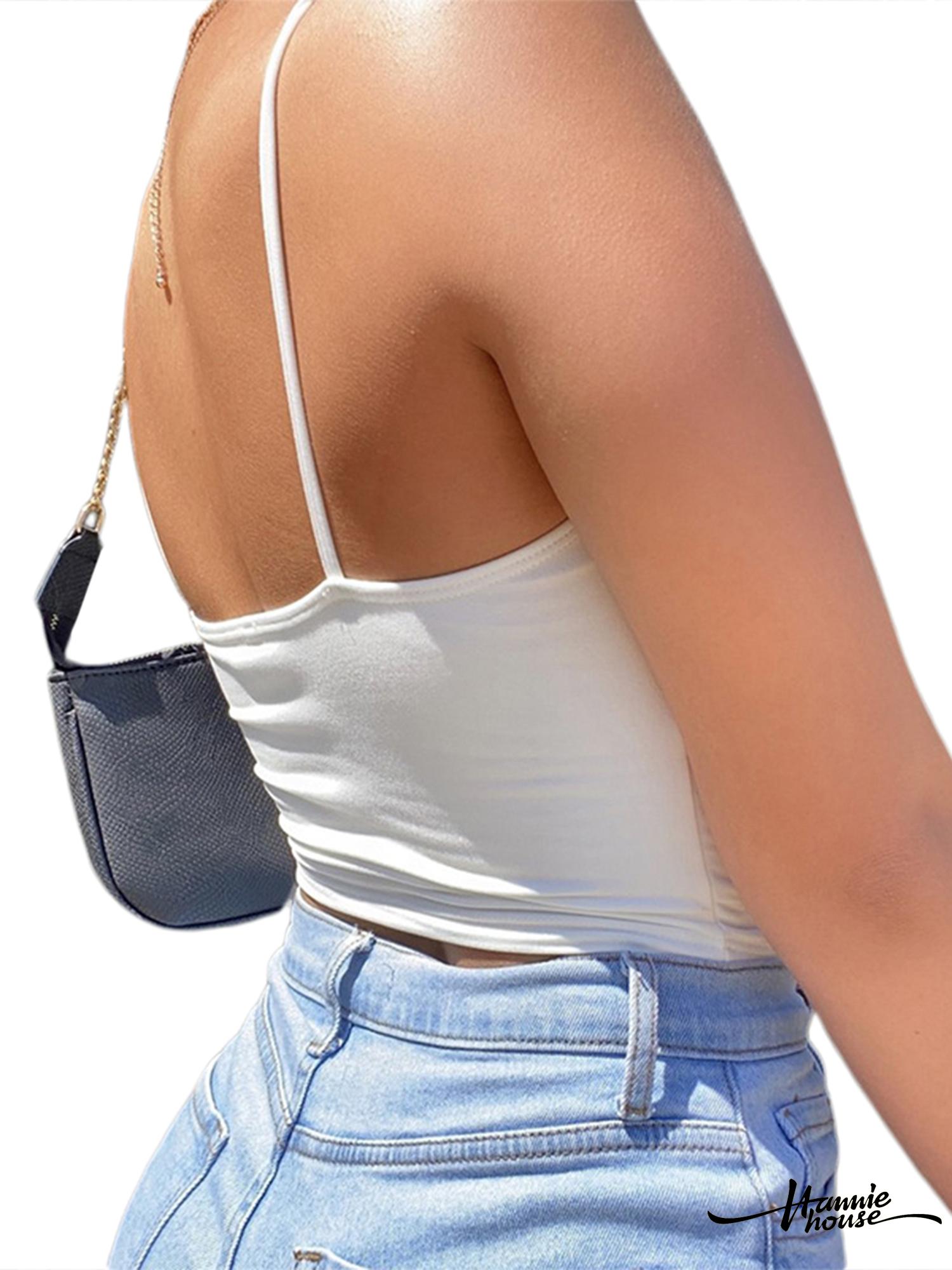 ❥Only➢Women’s Fashion Solid Color Camisole Summer Sexy Pleated Hollow Bandage Exposed Navel Top | BigBuy360 - bigbuy360.vn