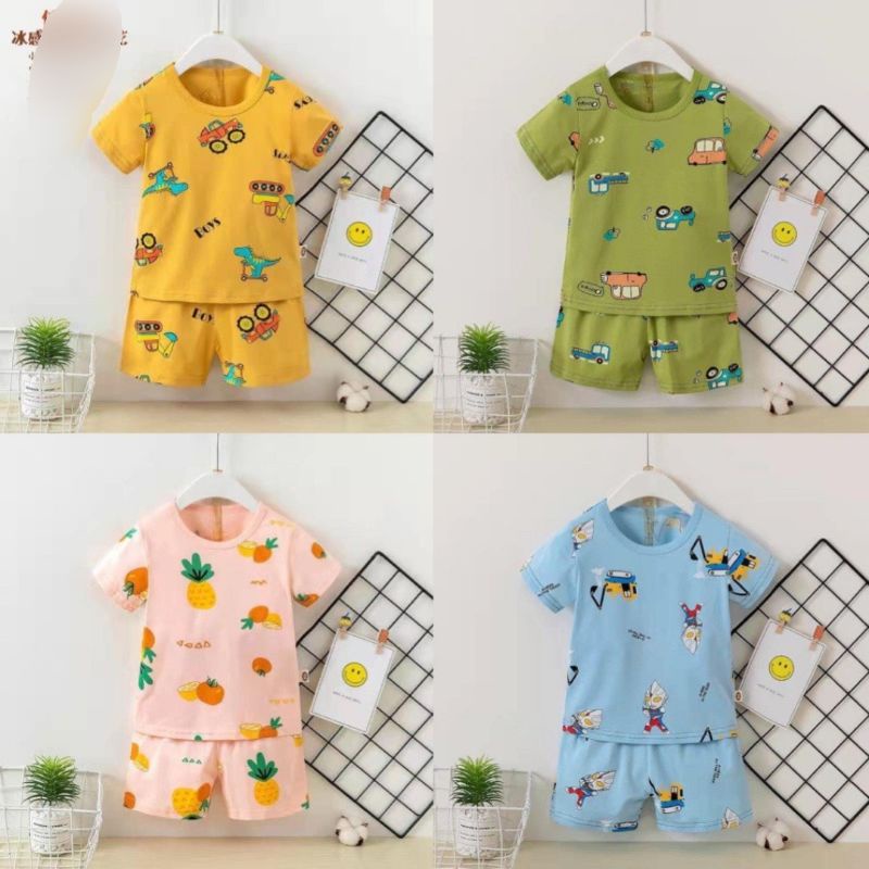[Size 5kg-30kg] Đồ bộ ngắn tay thun cotton 4 chiều thoáng mát, in hình họa tiết cho bé trai, bé gái