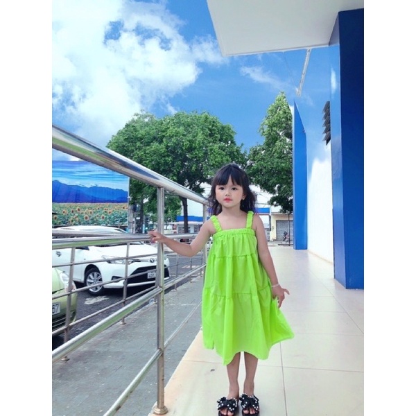 Váy bé gái, váy trơn thô xòe, 2 dây , cho bé từ 10-28kg - Richkid123