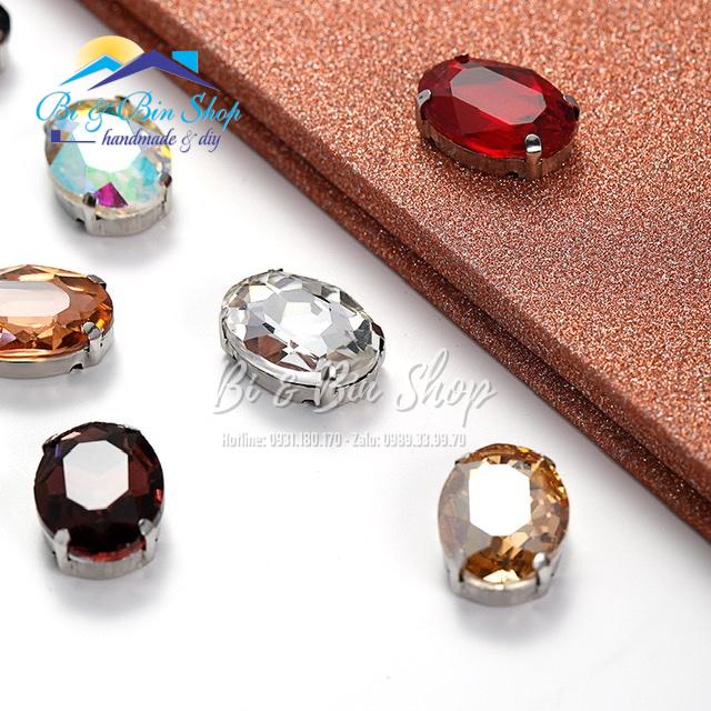 10 Viên Đá Đế Oval 13x18mm Pha Lê Đính Kết Trang Phục Thời Trang, Trang Trí Vương Miện - Bi &amp; Bin Shop