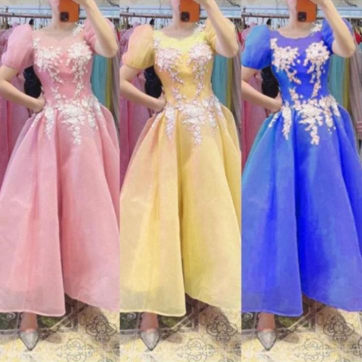 Đầm xoè phồng công chúa kết hoa nổi sang trọng - size M/L (ảnh chụp thật) MS143Y