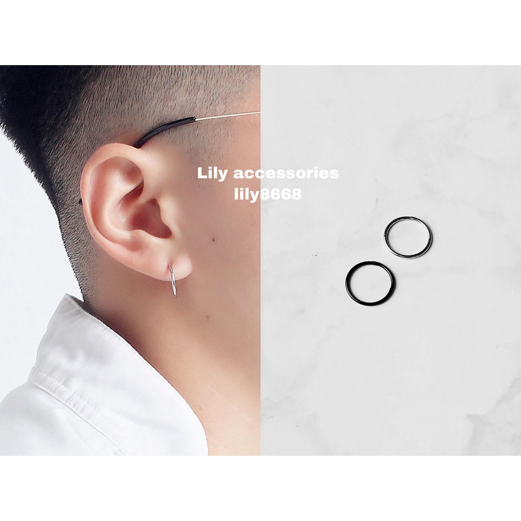 Slim Hoop Earring khuyên tai titan tròn bật khấc không gỉ không đen không dị ứng ...