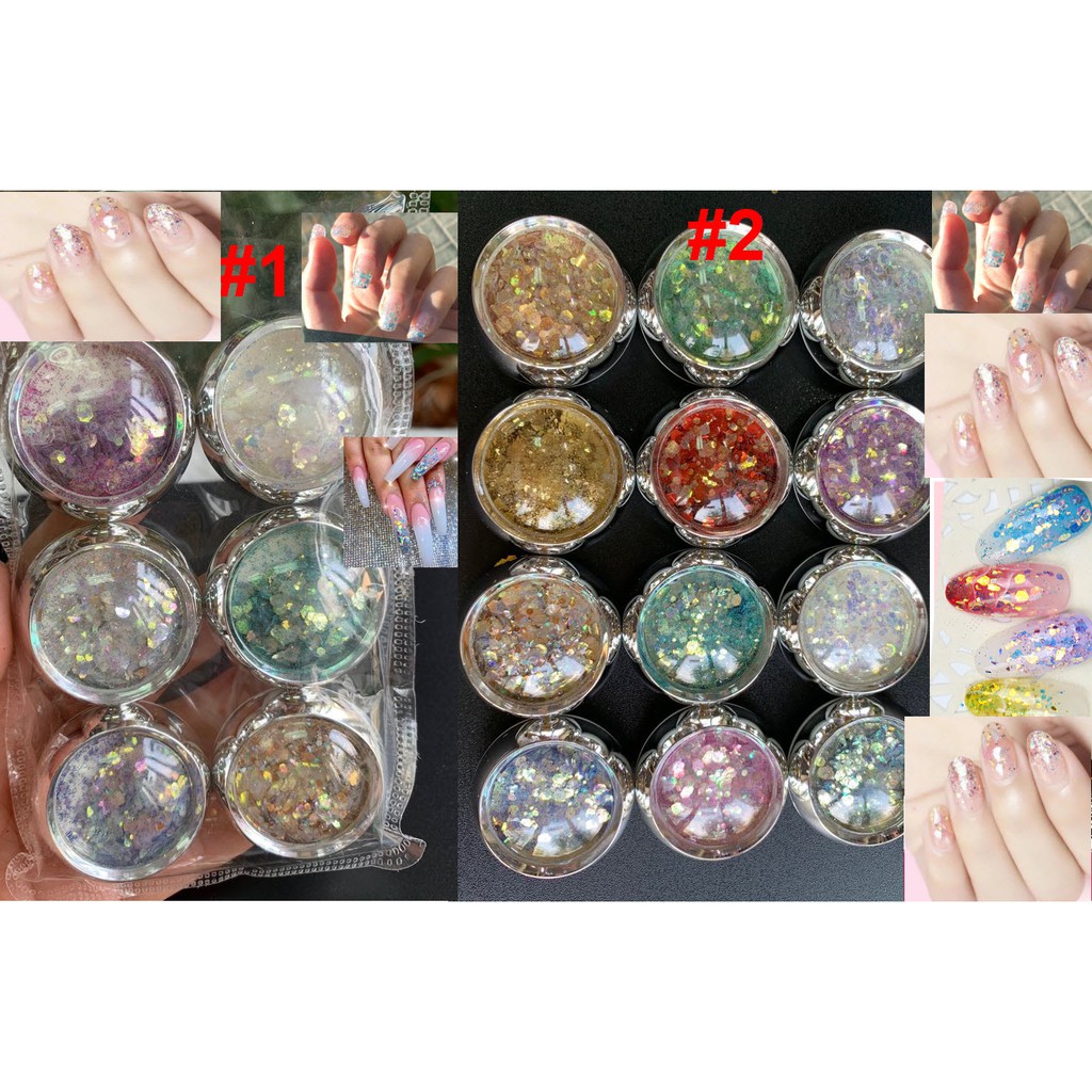 Sét Nhũ Kim Tuyến Vảy Cá Trang Trí Móng Sáng Đẹp Long Lanh - Lẻ Sét 6 và 12 Màu