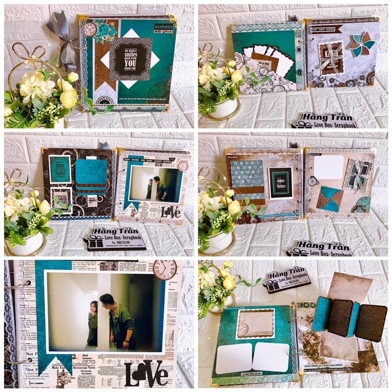 Bộ nguyên liệu làm scrapbook vintage tone màu nâu xanh